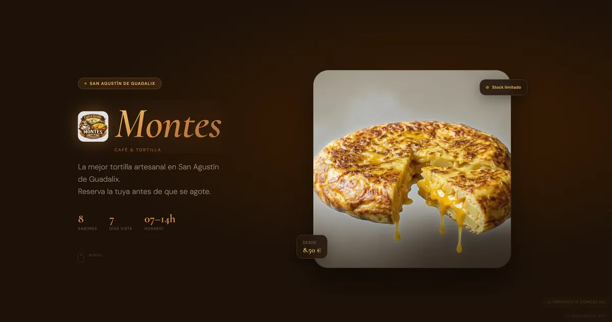 Proyecto web: mr tortilla - Demo para Mr. Tortilla. Carta digital, sistema de encargos online y acceso directo a WhatsApp y ubicación. Un bar dedicado a la tortilla con todo lo que necesita.