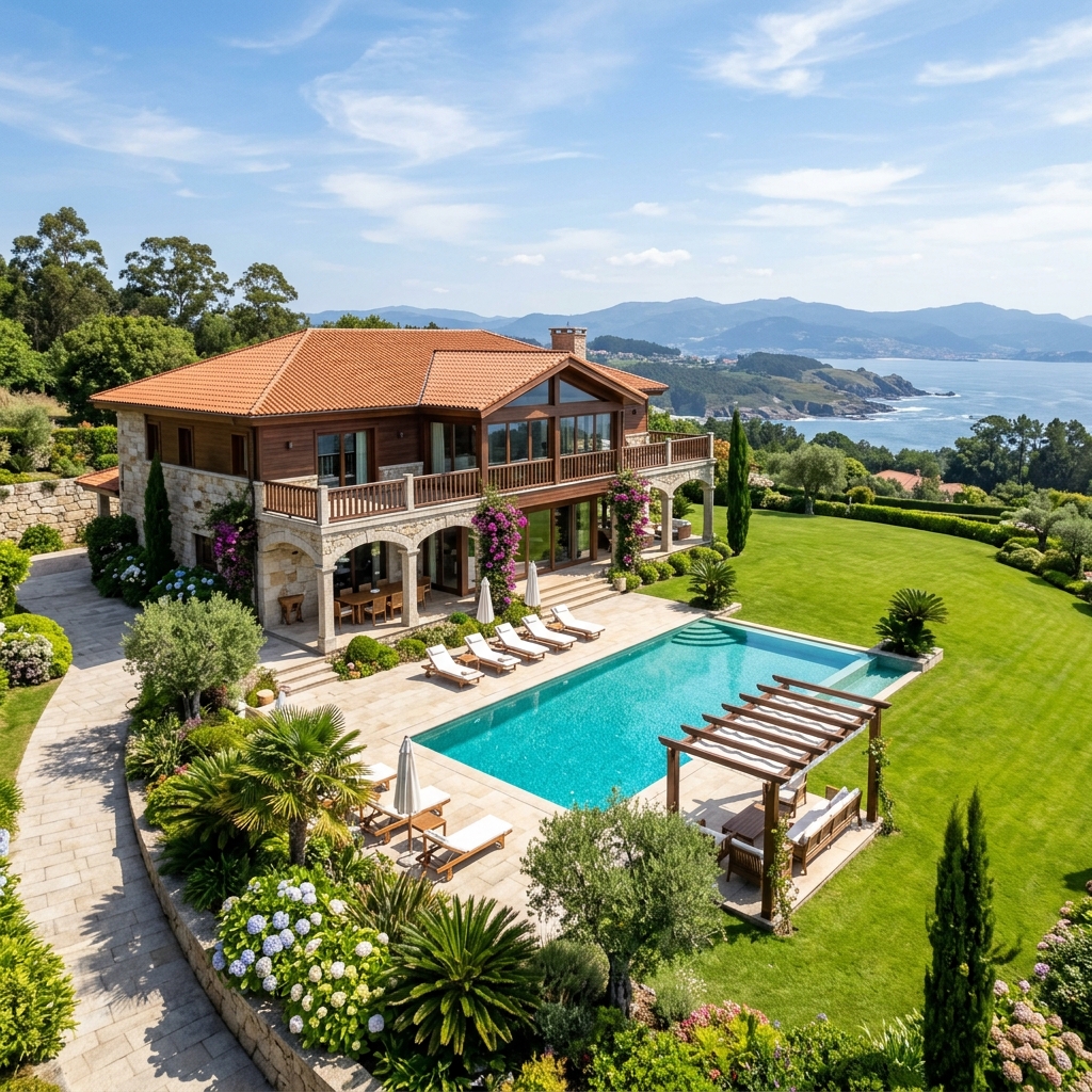 Chalet con piscina y jardín